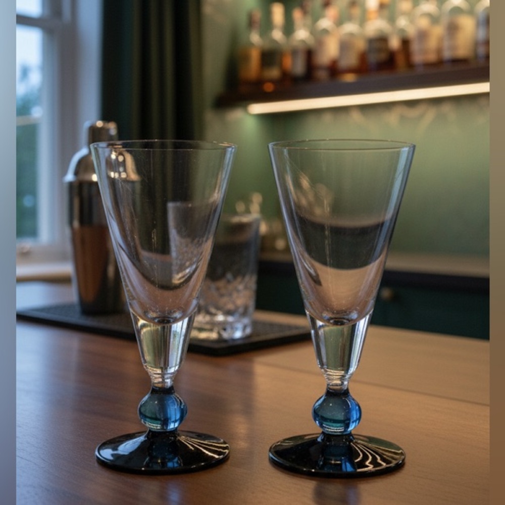 Arte Murano Icet Blue Champagne Flutes Wine Goblets Italy MCM Contemporary Set